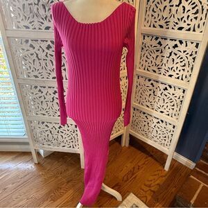 Astr Fuchsia Long Sleeve Ribbed Dress Sz L